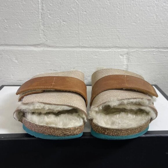 Birkenstock Kyoto Teddy Beige Suede Slides Sandals Slip On Girls 34 EU/3 US - Picture 1 of 9